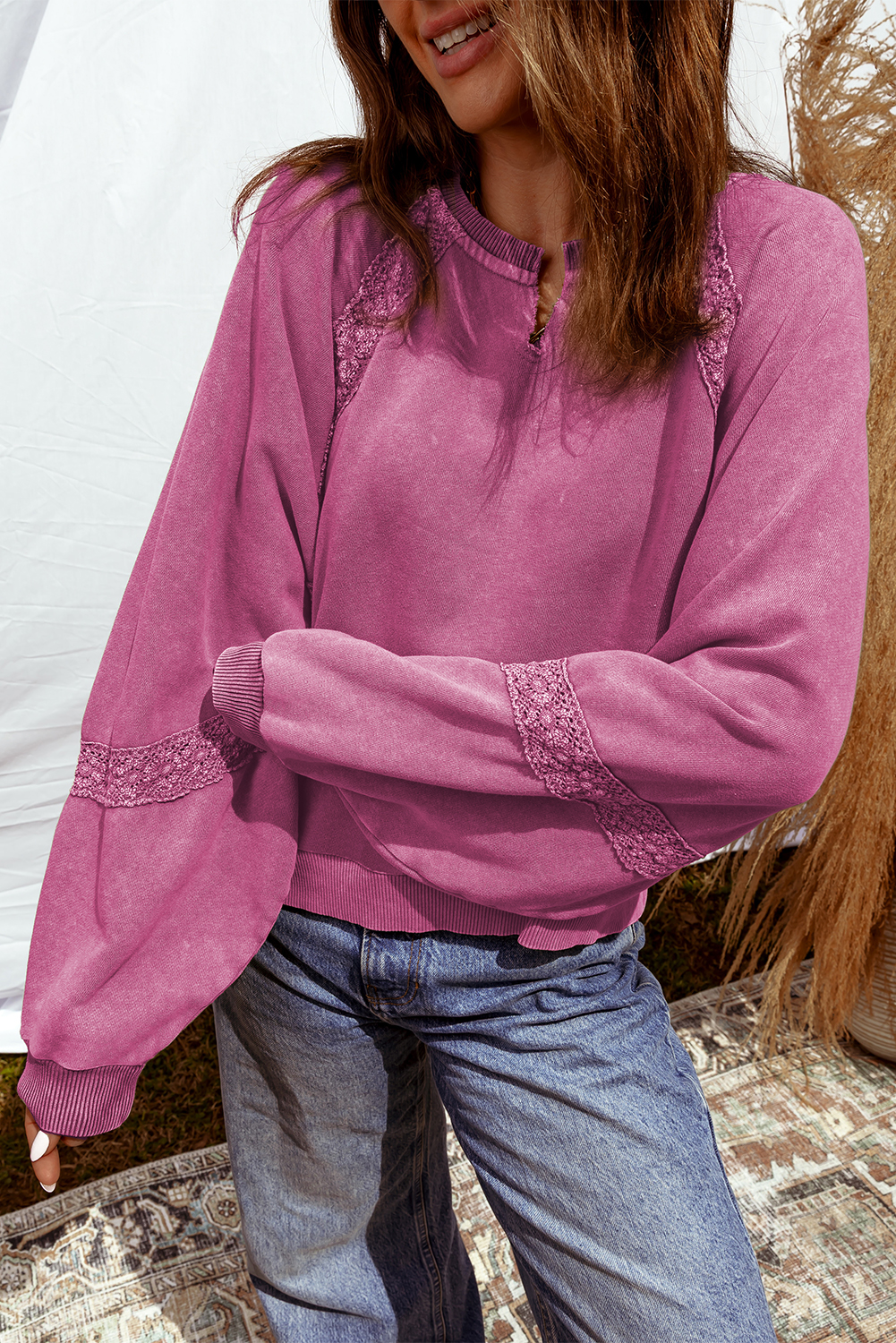 Buzo Rojo Rosado Patchwork Holgado Cuello Solapa