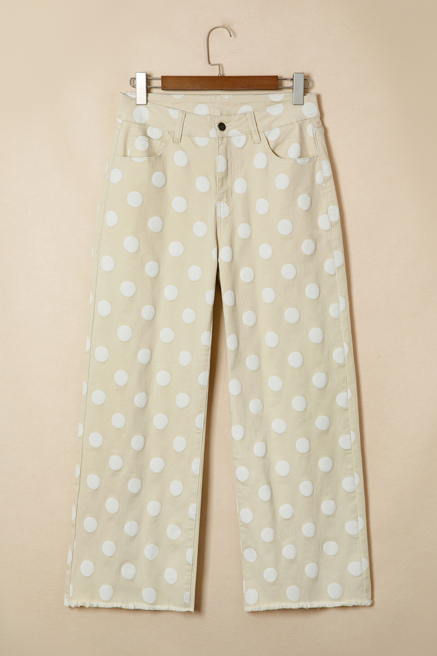 Jean Caqui Lunares Estampado Crudo Ruedo Relajado - Image 3