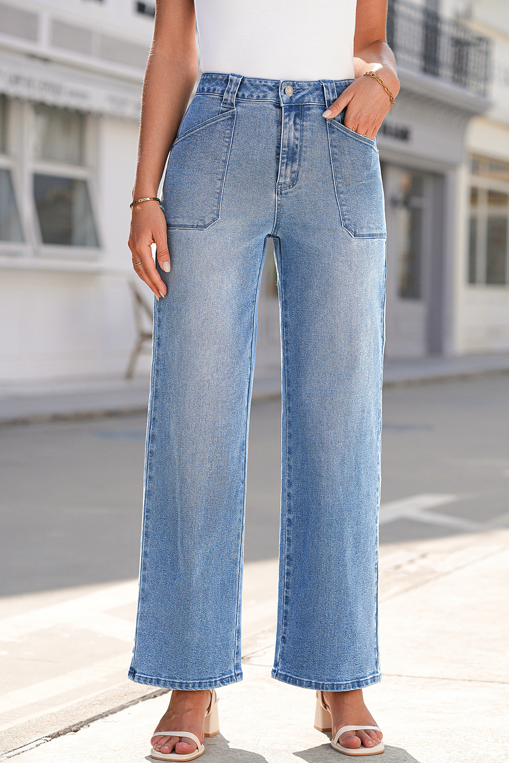 Jean Ashleigh Azul Diario Moda Pierna Recta Tiro Medio Tiro - Image 6