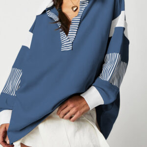 Buzo Celeste Patchwork Con Cuello