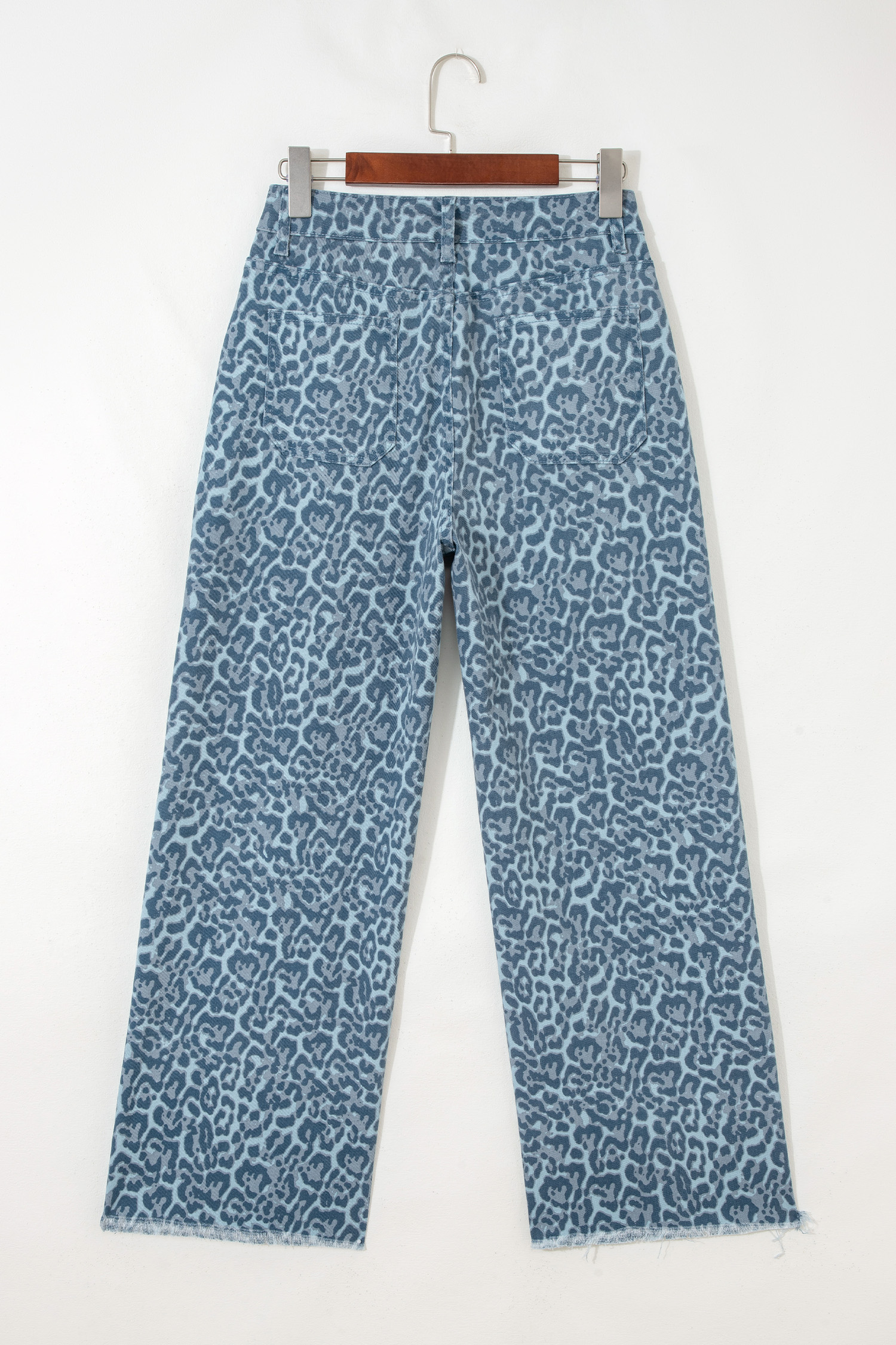 Jean Celeste Animal Print Leopardo Deshilachado Borde - Image 6