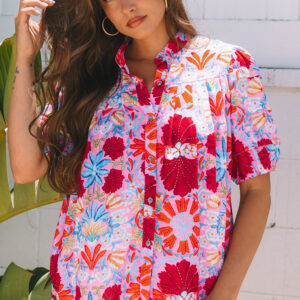 Camisa Rosa Plisado Manga Globo