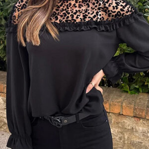 Blusa Negro Con Volados Manga Larga