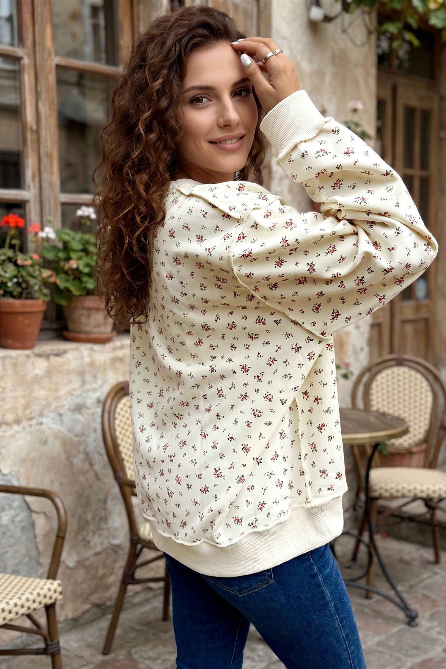 Buzo Beige Patchwork Holgado Cuello Alto - Image 2