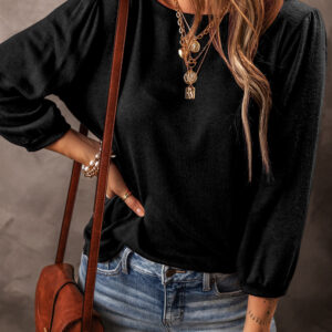 Blusa Negro Manga 3/4 Cuello Redondo