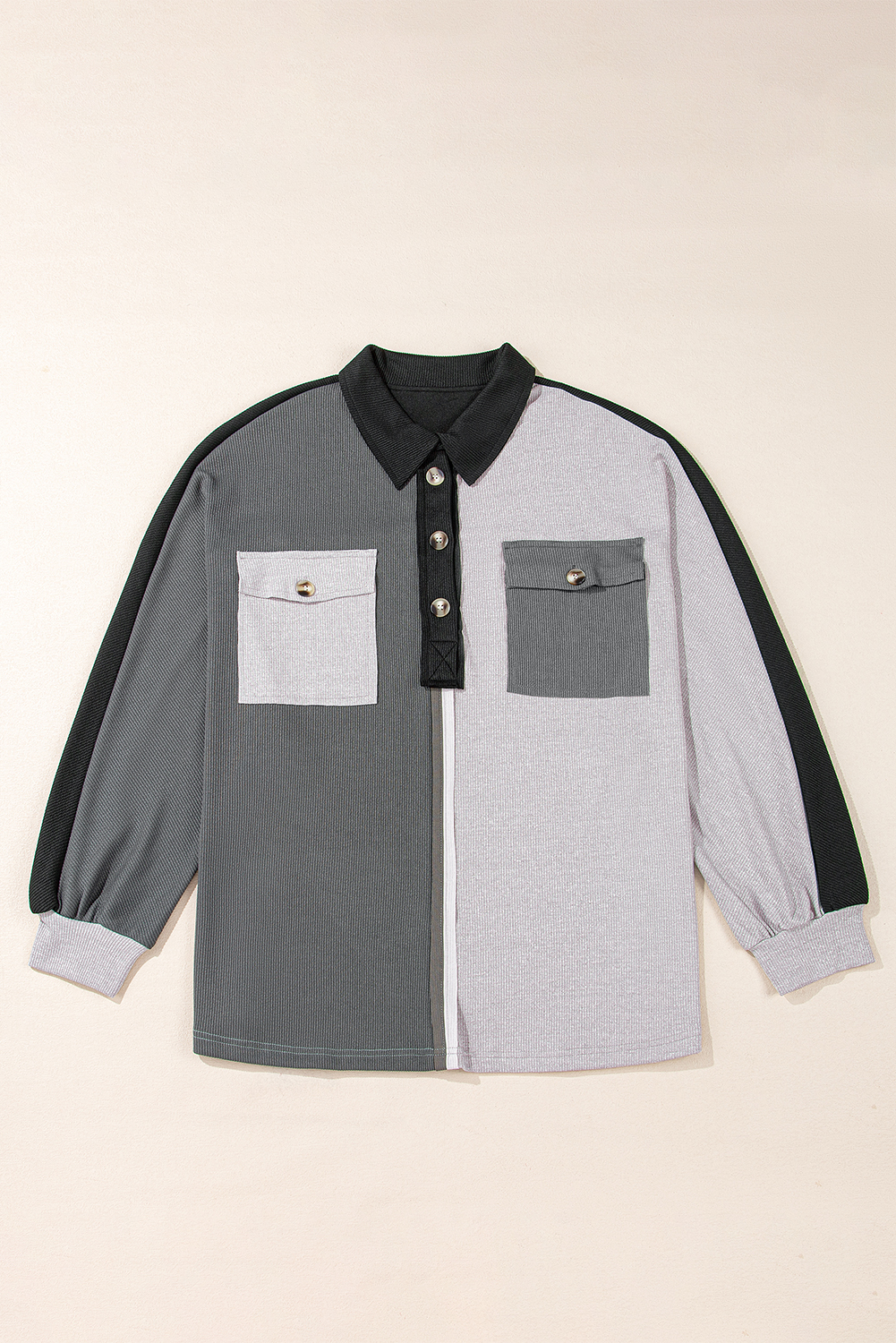 Buzo Gris Combinado Oversize Con Cuello - Image 6