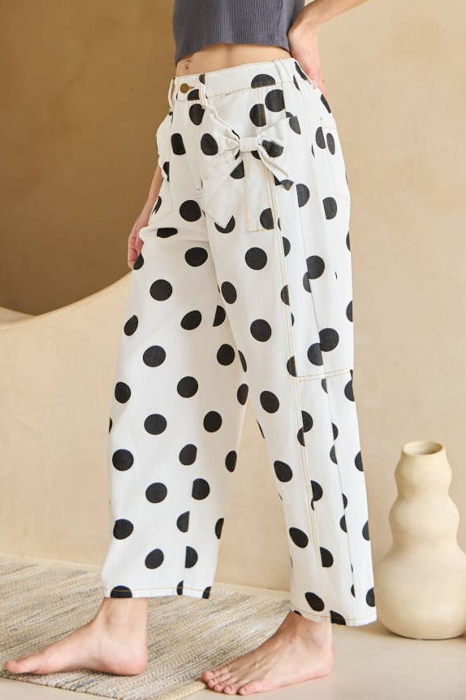 Jean Blanco Lunares Estampado Moño Detalle Con Bolsillos - Image 3