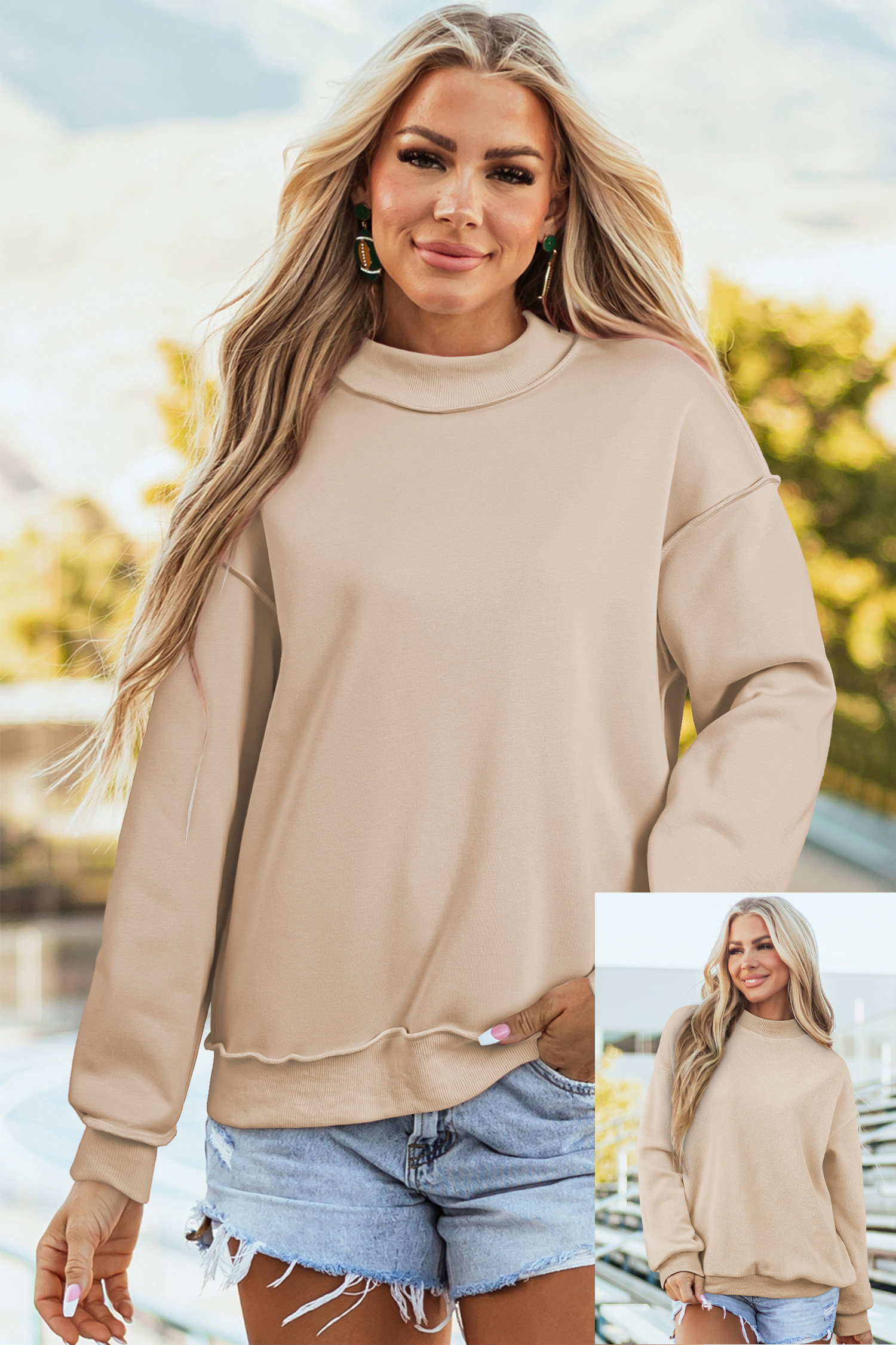 Buzo Damasco Hombro Caído Oversize Cuello Alto