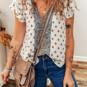 Blusa Blanco Con Volados Escote V