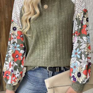 Blusa Verde Laurel Floral Manga Larga