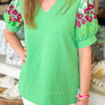 Blusa Verde Manga Globo Escote V
