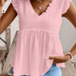 Blusa Rosa Claro Con Volados Escote V
