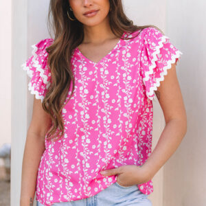 Blusa Rosa Con Volados Escote V