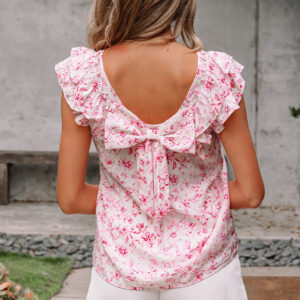 Blusa Rosa Con Volados Manga Corta Escote Cuadrado