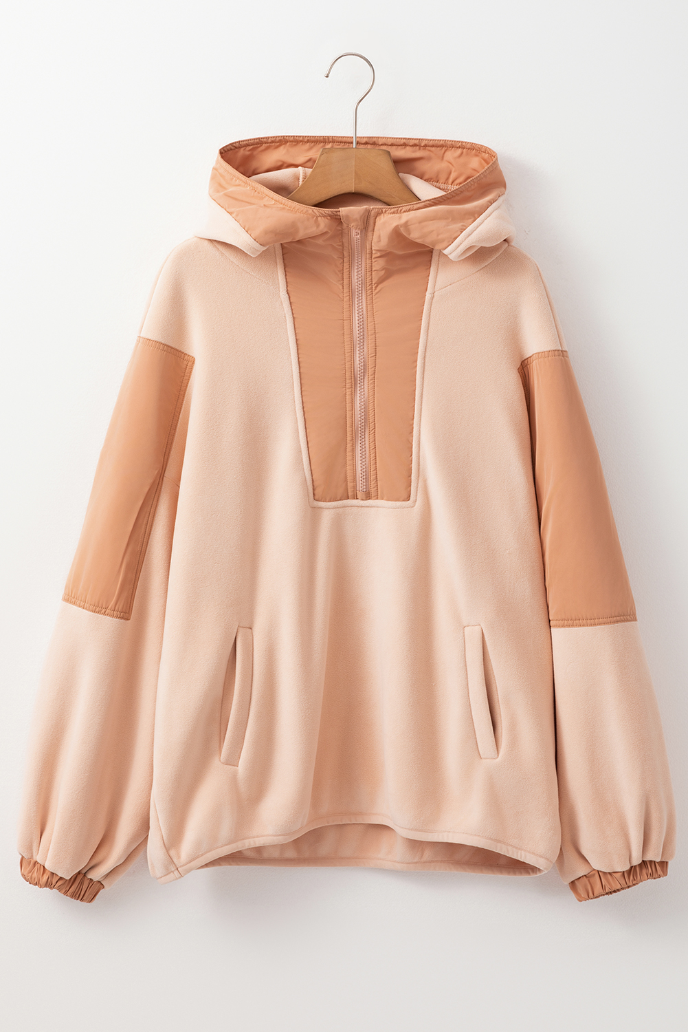 Hoodie Beige Francés Claro Patchwork Oversize Con Cierre - Image 4