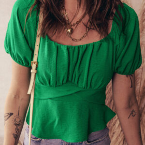 Blusa Verde Oscuro Liso Manga Corta