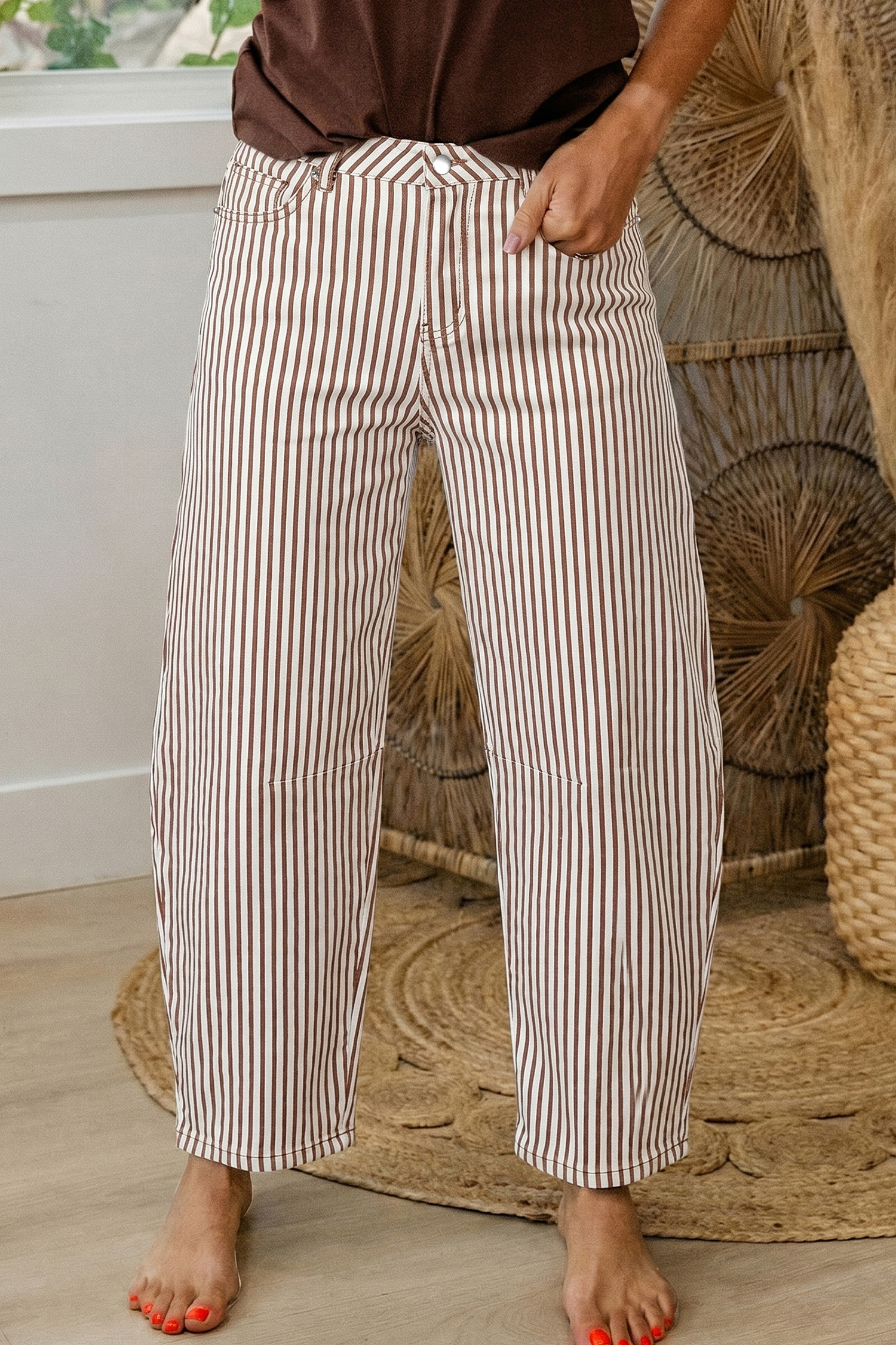 Jean Marrón Rayas Casual Barrel