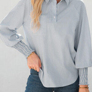 Blusa Gris Fruncido Elástico Manga Larga Con Cuello