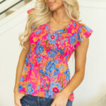 Blusa Rojo Rosado Con Volados Manga Volado