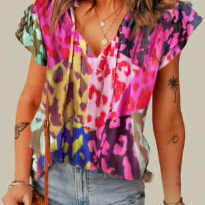 Blusa Rosa Manga Volado Escote V