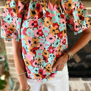 Blusa Blanco Floral Cuello Alto