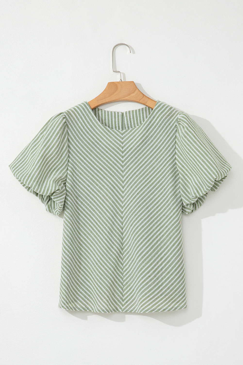 Blusa Verde a Rayas Manga Abullonada Cuello Redondo - Image 4