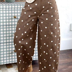 Jean Marrón Tailored Con Costura Lunares Estampado Barrel