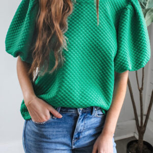 Blusa Verde Mar Con Textura Manga Abullonada