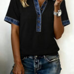 Blusa Negro Detalle Combinado Con Cuello
