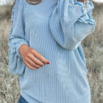 Blusa Azul Neblina Manga Abullonada Cuello Redondo