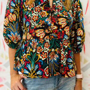 Blusa Negro Con Nudo Manga Globo
