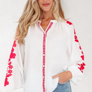Camisa Blanco Floral Manga Larga