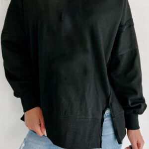 Buzo Negro Hombro Caído Cuello Redondo