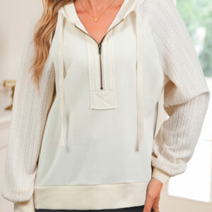 Hoodie Beige Patchwork Con Cierre