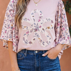 Blusa Rosa Floral Manga Corta