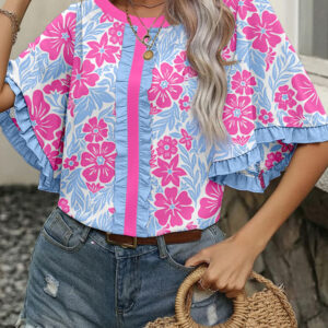Blusa Rosa Con Volados Manga Corta