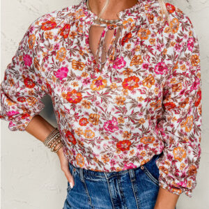 Blusa Rosa Floral Manga Pulsera Escote con Abertura