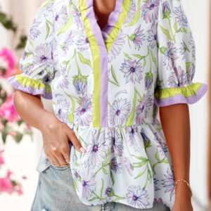 Blusa Violeta A Rayas Manga Corta Escote con Abertura