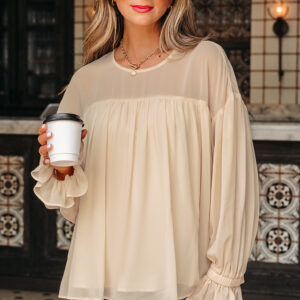 Blusa Pergamino Con Volados Manga Larga