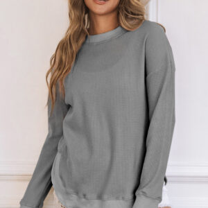 Top Gris Tejido Waffle Cuello Redondo