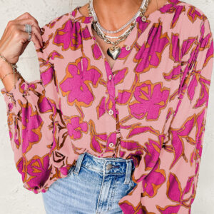 Camisa Rosa Floral Suelta