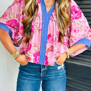 Blusa Multicolor A Rayas Manga Corta Escote V