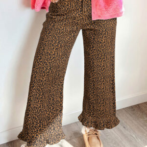 Jean Marrón Animal Print Leopardo Estampado Con Volados