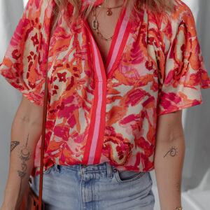 Blusa Rosa A Rayas Escote con Abertura
