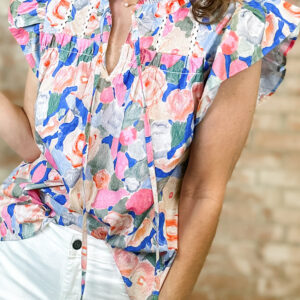 Blusa Rosa Con Volados Manga Corta Escote V