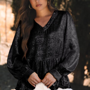 Blusa Negro Metalizado Manga Abullonada