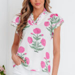 Blusa Rosa Detalle Combinado Manga Corta