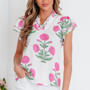 Blusa Rosa Detalle Combinado Manga Corta