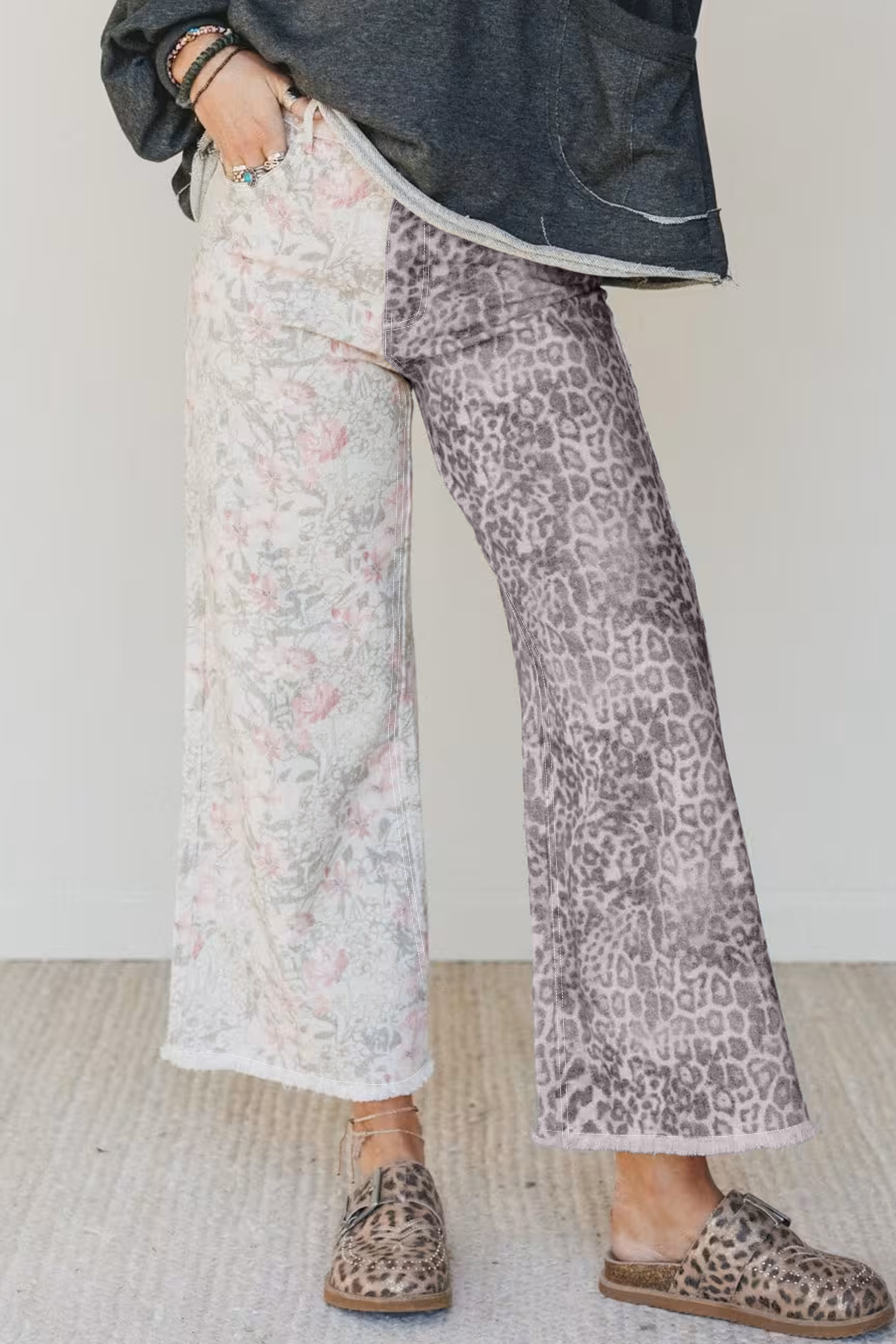 Jean Multicolor Retro Floral Animal Print Leopardo - Image 4
