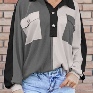 Buzo Gris Combinado Oversize Con Cuello